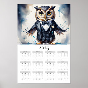 Aquarelluppe mit einem Tuxedo-2025-Wandkalender Poster
