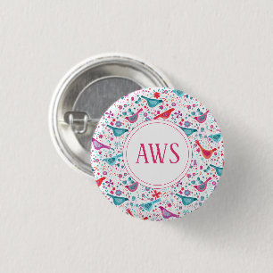 Aquarellvögel-Bright-Monogramm Button