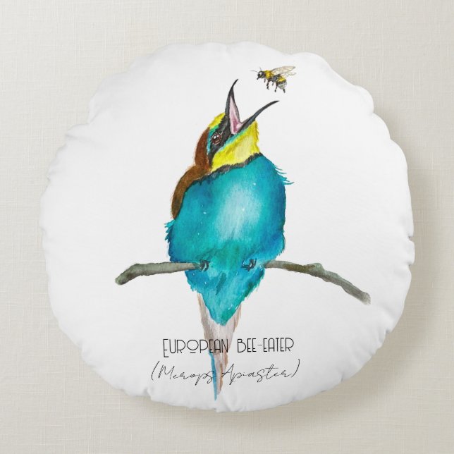 Aquarellvogel (europäischer Bienenfresser) Rundes Kissen (Vorderseite)