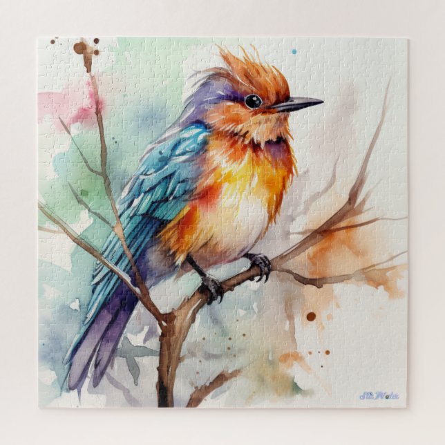 Aquarellvogel mit Obstbaum Puzzle (Vertikal)