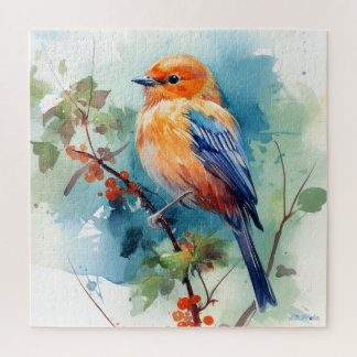 Aquarellvogel mit Obstbaum Puzzle