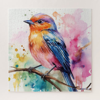 Aquarellvogel mit Obstbaum Puzzle