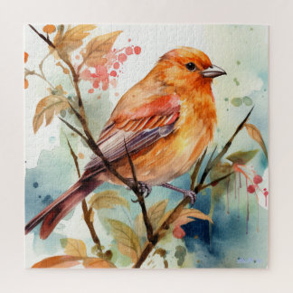 Aquarellvogel mit Obstbaum Puzzle