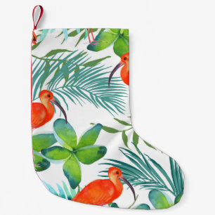 Aquarellvögel: nahtloses Vintage-Muster. Kleiner Weihnachtsstrumpf