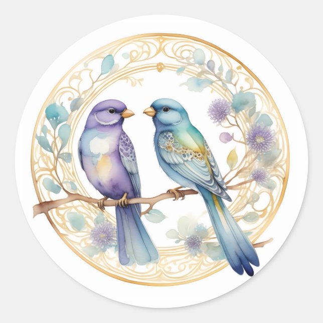 Aquarellvögel Runder Aufkleber (Vorderseite)