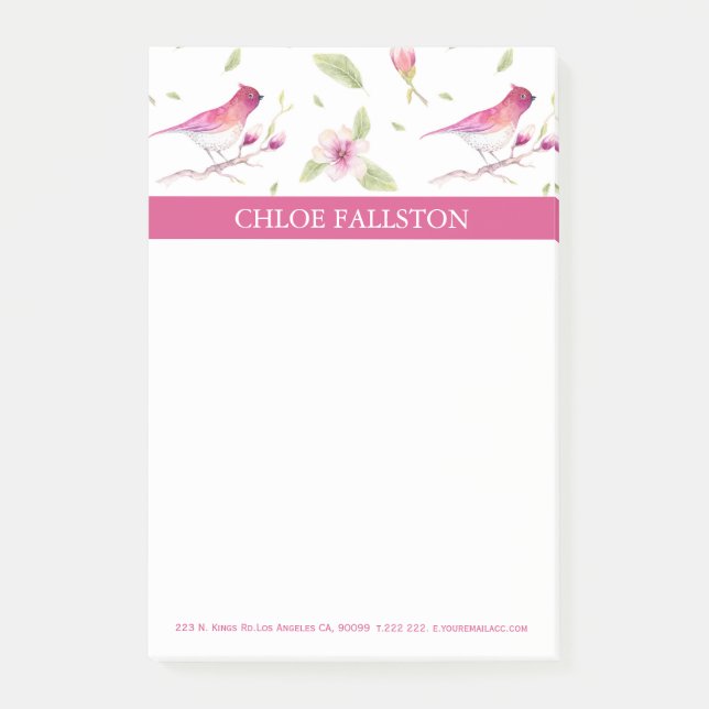 Aquarellvögel und Blume Post-it Klebezettel (Vorderseite)