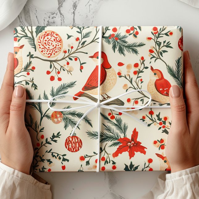 Aquarellvögel Weihnachten Geschenkpapier (Von Creator hochgeladen)
