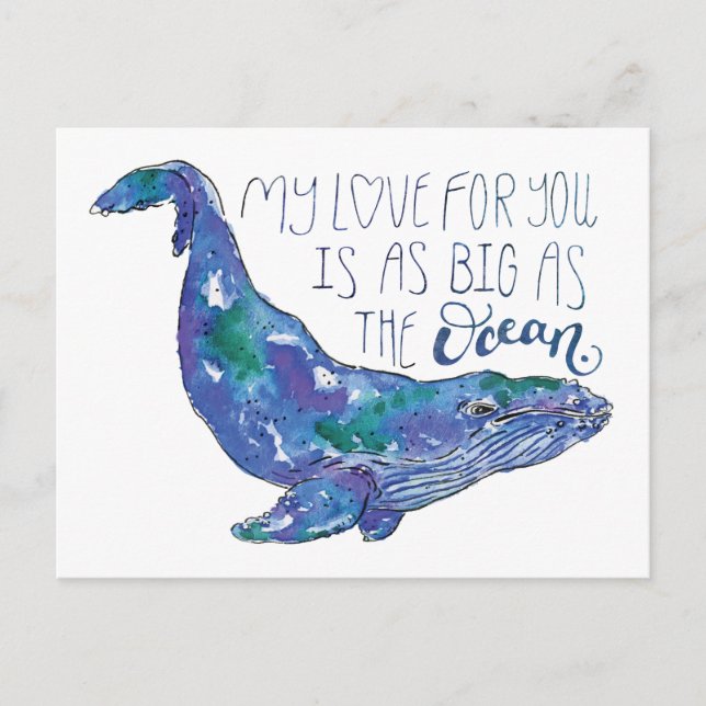 Aquarellwal - Liebe so groß wie der Ozean Postkarte (Vorderseite)