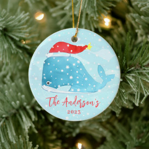 Aquarellwal mit Weihnachtsmannmütze Weihnachten an Keramik Ornament