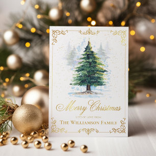 Aquarellwald Bäume mit Gold Eleganter Rahmen Feiertagskarte