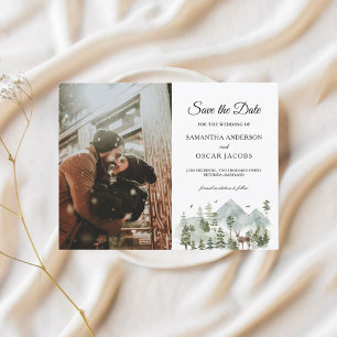 Aquarellwald Bäume und Hirsche Ankündigungspostkarte