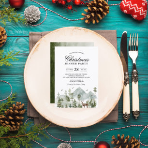 Aquarellwald Bäume und Hirsche Einladung