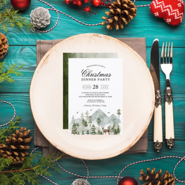 Aquarellwald | Bäume und Hirsche | Einladung (Von Creator hochgeladen)