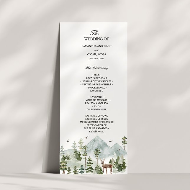 Aquarellwald | Bäume und Hirsche Menükarte (Von Creator hochgeladen)