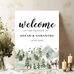 Aquarellwald   Bäume und Hirsche Poster