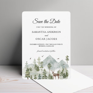 Aquarellwald   Bäume und Hirsche   Save The Date