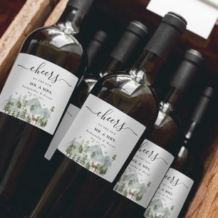 Aquarellwald   Bäume und Hirsche   Weinetikett