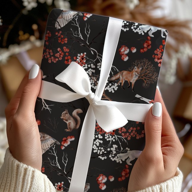 Aquarellwald Berries und Tiere Weihnachten Geschenkpapier (Von Creator hochgeladen)