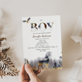 Aquarellwald Boy Country Deer Baby Dusche Einladung