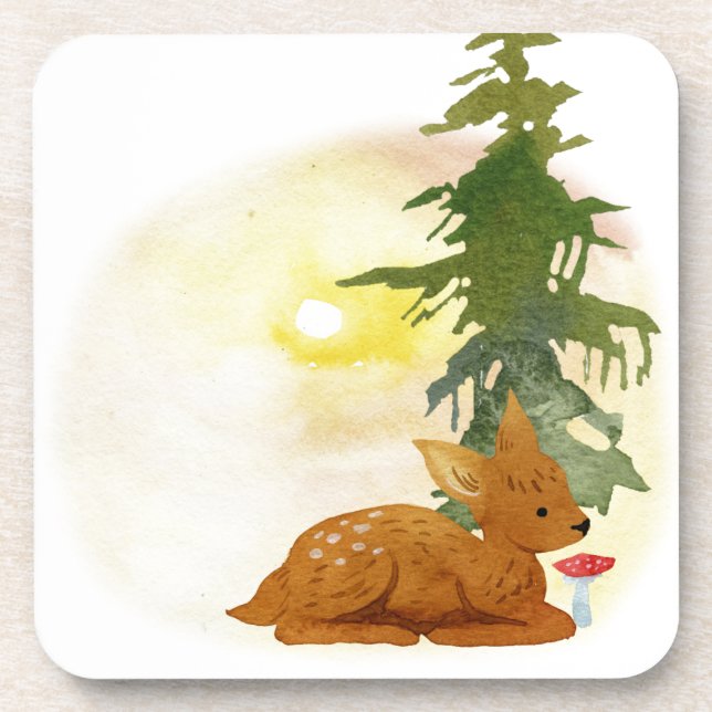 Aquarellwald Fawn Getränkeuntersetzer (Vorderseite)