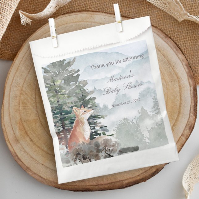Aquarellwald Fox Babydusche Geschenktütchen (Watercolor Woodland Forest Fox Baby Shower Favor Bag)