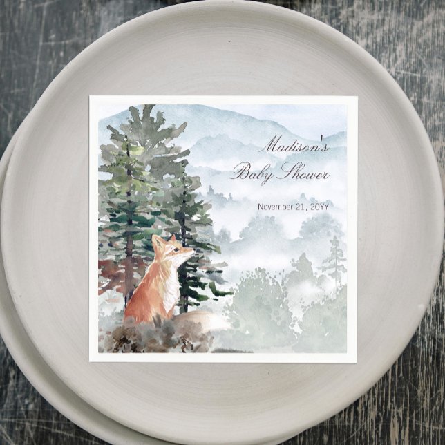 Aquarellwald Fox Babydusche Serviette (Watercolor Woodland Forest Fox Baby Shower Napkins)