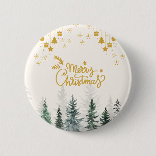 Aquarellwald Frohe Weihnachtsfeiertage Button