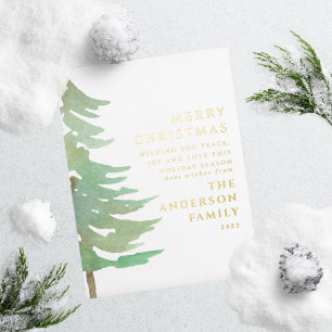 Aquarellwald Frohe Weihnachtsfeiertage Folien Feiertagspostkarte