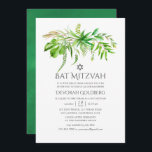 Aquarellwald Grünanlage Bat Mitzvah Einladung<br><div class="desc">Trendy handgemalt Aquarellgrün Fledermaus Mitzvah Einladung mit grünem Aquarell Waschhintergrund.</div>