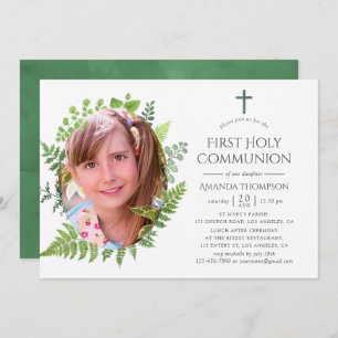 Aquarellwald Grüne erste Kommunion Einladung