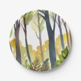Aquarellwald | Grüne Naturwaldmalerei Pappteller