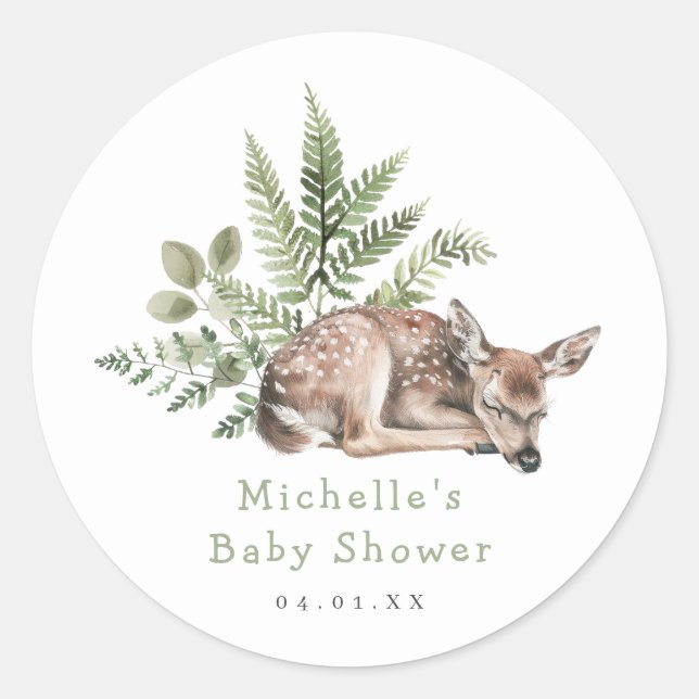 Aquarellwald Hirschdusche Runder Aufkleber (Vorderseite)