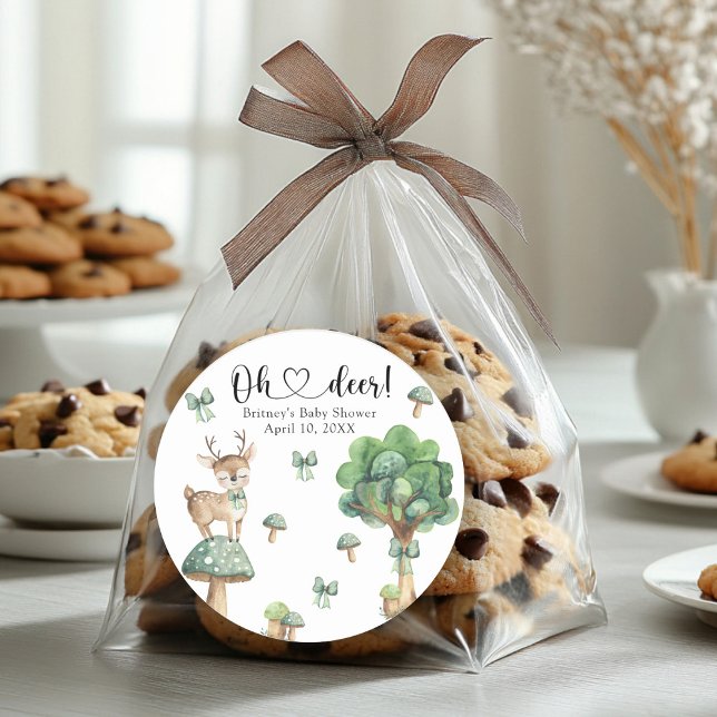 Aquarellwald Hirschdusche Runder Aufkleber (Von Creator hochgeladen)