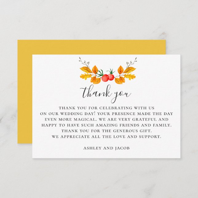 Aquarellwald Hochzeit im Herbst. Botanischer Herbs Dankeskarte (Vorne/Hinten)