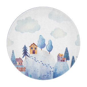 Aquarellwald: Idyllische Landschaftsbild-Illustrat Schneidebrett