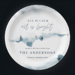 Aquarellwald Minimal blaue Weihnachtsfeiern Party Pappteller<br><div class="desc">Aquarellwald minimale personalisierte Weihnachtsfeiertagplatte Party. Elegantes winterblaues und weißes Design. Teil einer modernen,  minimalen Urlaubssammlung.</div>