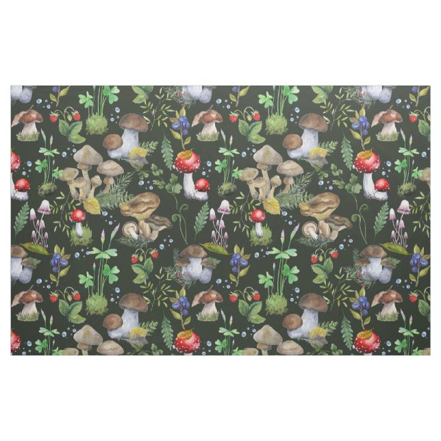 Aquarellwald Pilze Grüne Berry Muster Stoff (Fat Quarter (45,7 x 55,9 cm))