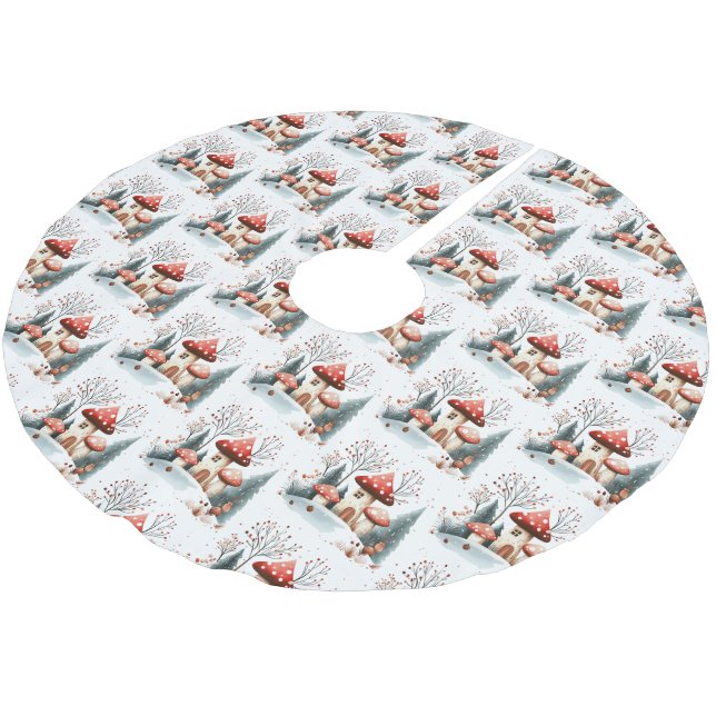 Aquarellwald-Pilze verzauberter Wald Polyester Weihnachtsbaumdecke (Schrägansicht)