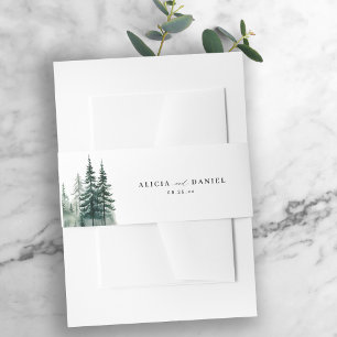Aquarellwald Pinien Rustikale Hochzeit Einladungsbanderole