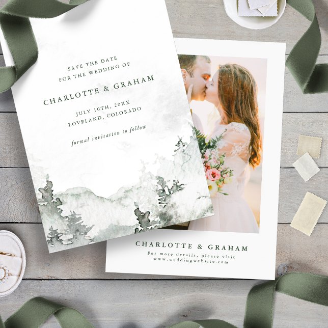 Aquarellwald Save The Date (Simple Minimalist Photo Watercolor Forest Save The Date
)
