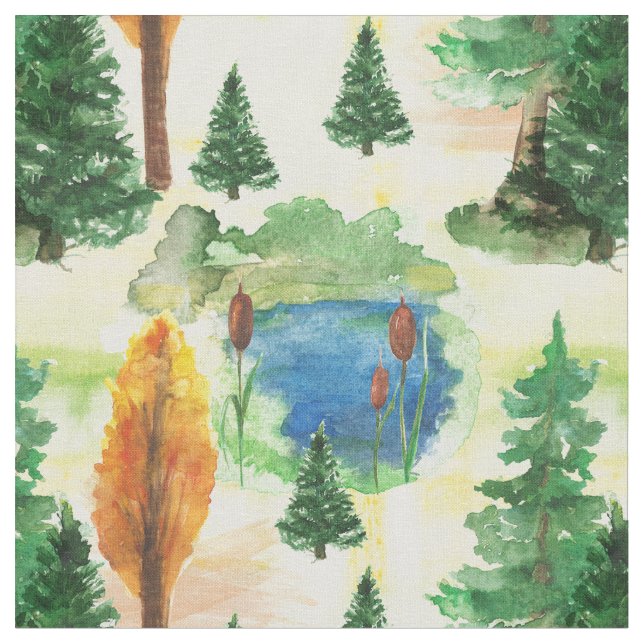 Aquarellwald Stoff (Nahaufnahme)