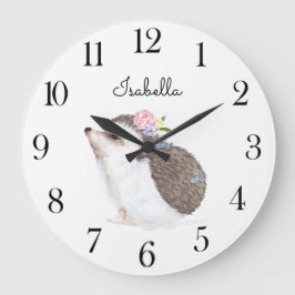 Aquarellwald Tierisches Igel Kinderzimmer Große Wanduhr
