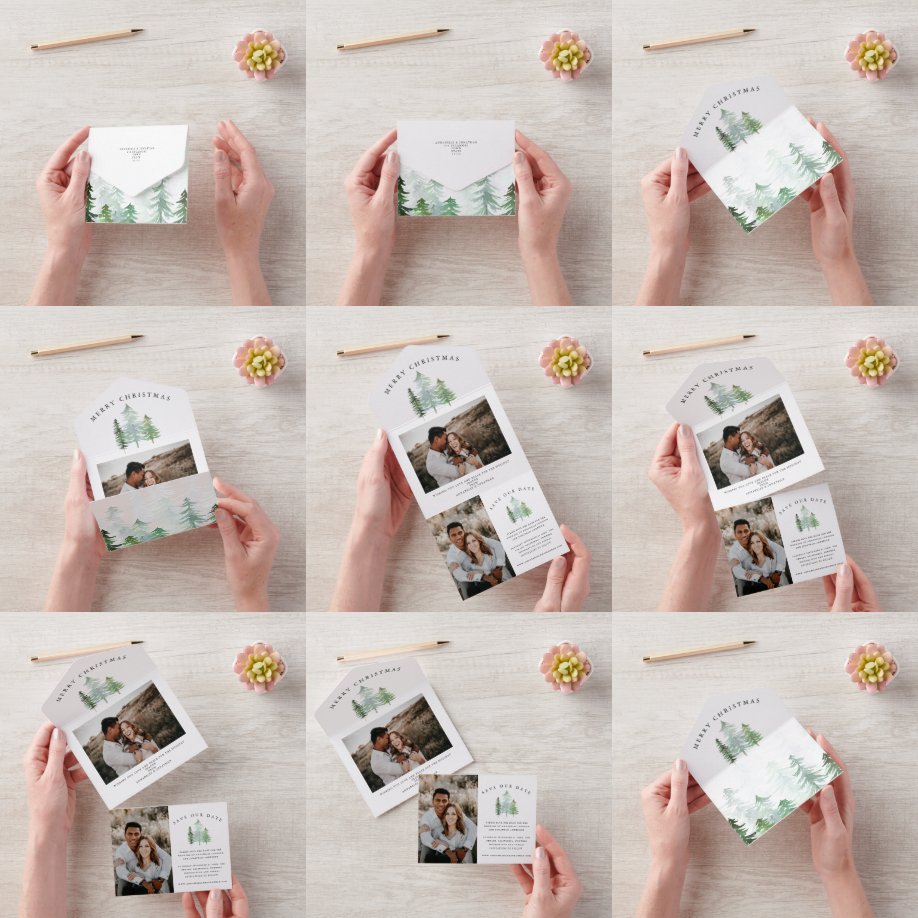 Aquarellwald Weihnachten Foto Save the Date All In One Einladung