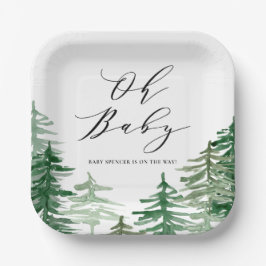 Aquarellwald Woodland Babydusche Pappteller