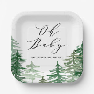 Aquarellwald Woodland Babydusche Pappteller
