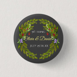 Aquarellwaldbeeren und Pilze Hochzeitskrieg Button