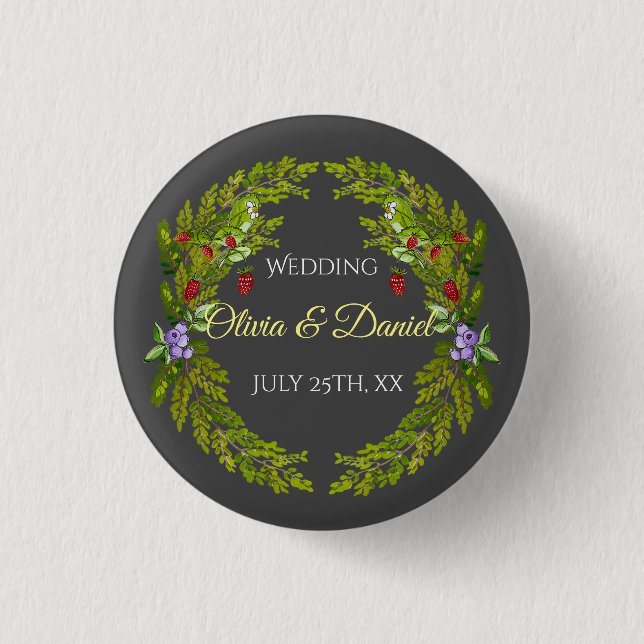 Aquarellwaldbeeren und Pilze Hochzeitskrieg Button (Vorderseite)