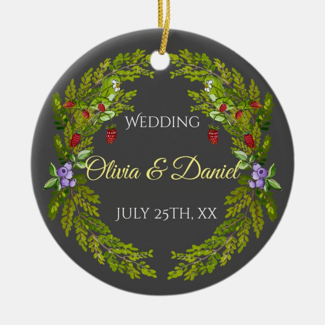 Aquarellwaldbeeren und Pilze Hochzeitskrieg Keramik Ornament (Vorne)