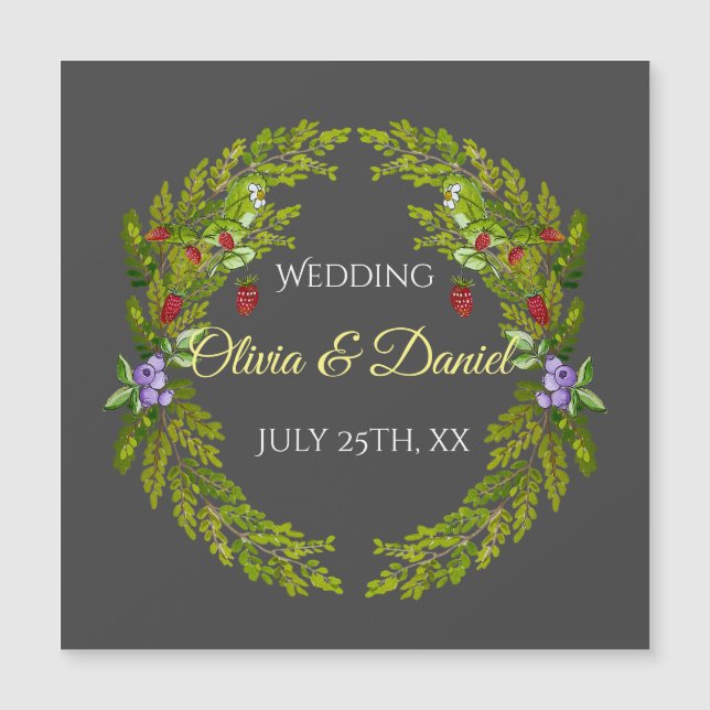 Aquarellwaldbeeren und Pilze Hochzeitskrieg Magnetkarte (Vorderseite)