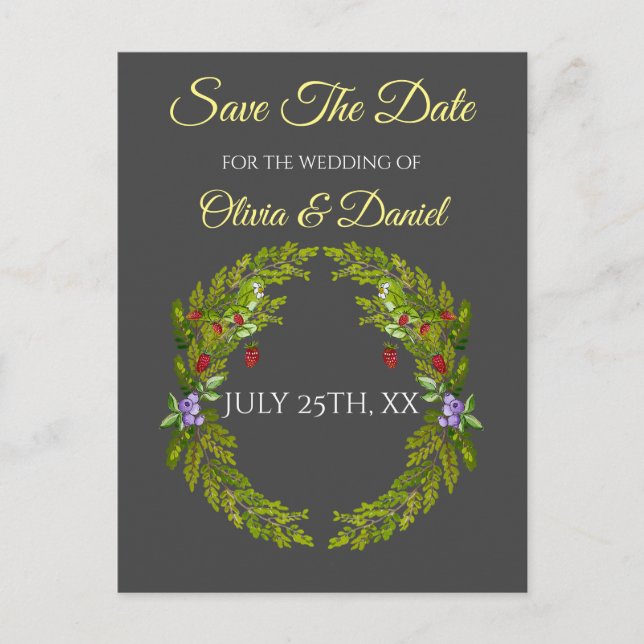 Aquarellwaldbeeren und Pilze Hochzeitskrieg Postkarte (Vorderseite)